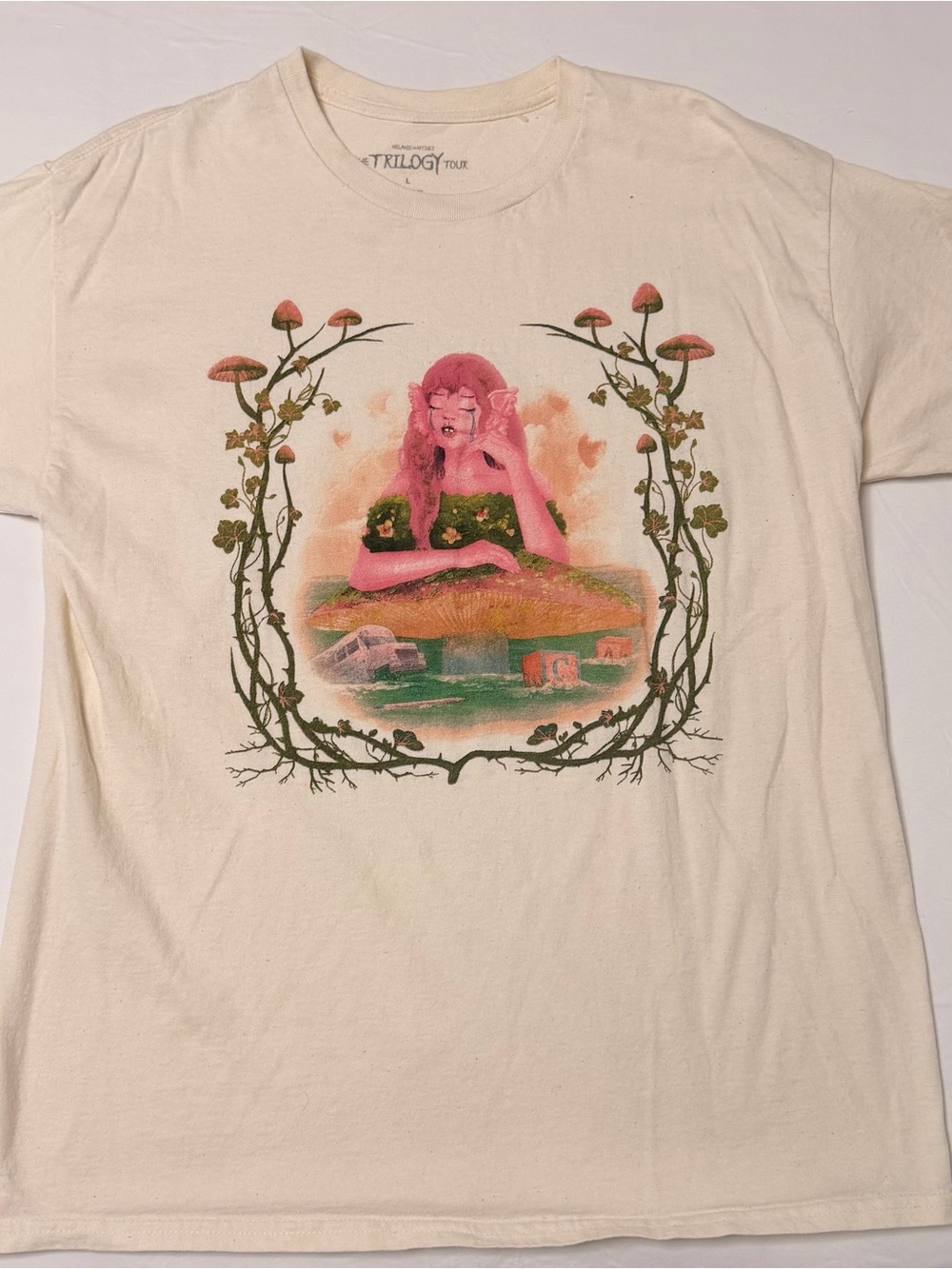 Trilogy Tulle Women's Cream Graphic Long Sleeve Tee - Pink Floral Art